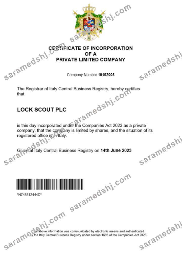 Italy certificate of registration Word and PDF template 1